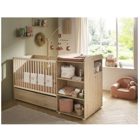 Lit bébé convertible SAUTHON Adele 120 x 60 cm Hêtre clair avec commode intégrée