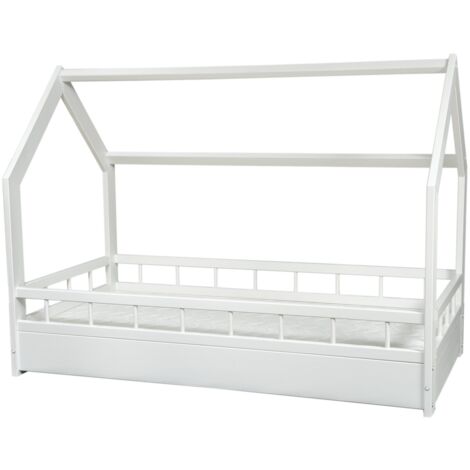 Lit bébé en bois - lit cabane - matelas ECO inclus - 160x80 - avec barrières - blanc