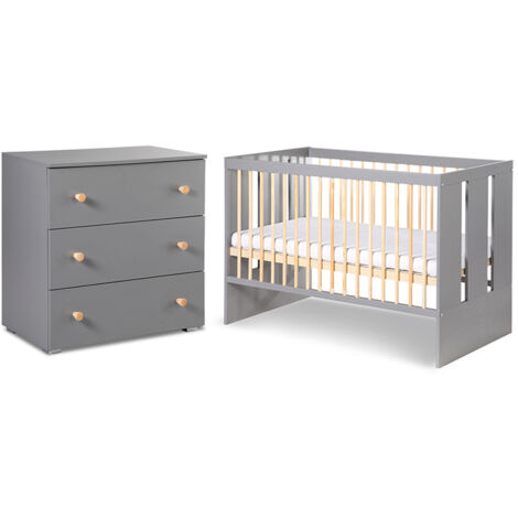 Lit bébé et commode 3 tiroirs Littlesky by Klups Pauline Gris