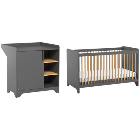 Lit bébé et commode à langer Vox Leaf Gris et bois