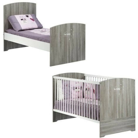 Lit bébé évolutif - 140x70cm - Babyprice Smile - Chene silex - Blanc
