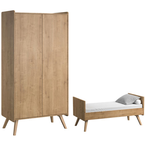 Lit bébé évolutif et armoire 2 portes Vox Vintage Bois