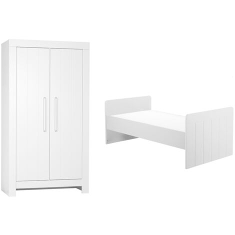 Lit bébé évolutif et Armoire Pinio Calmo Blanc