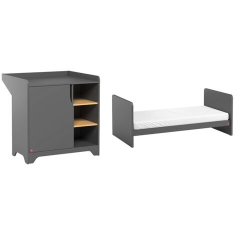 Lit bébé évolutif et commode à langer Vox Leaf Gris et bois