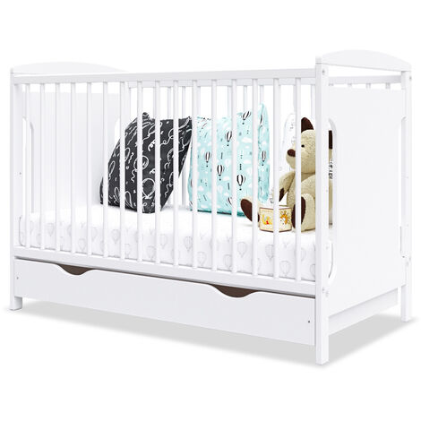 Lit bébé évolutif Margot 60x120 cm – Hauteur ajustable 3 niveaux – Tiroir de rangement intégré – Bois de haute qualité