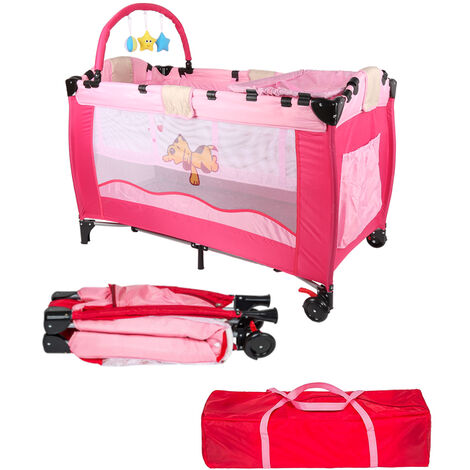 Parc Bebe Pliable Avec Matelas Et Sac De Transport 105 Cm X 105 Cm X 78 Cm Rose