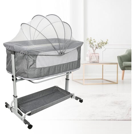 Lit Bébé, Parc de Jeu, Hauteur Réglable, 4 Roues, Matelas et Sac de Voyage Inclus, Gris