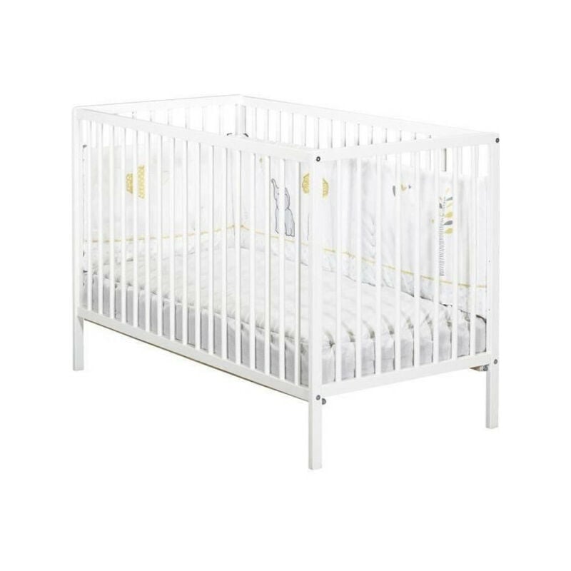 Lit bébé - 120 x 60 cm - Babyprice First - Tout barreaux - En bois blanc