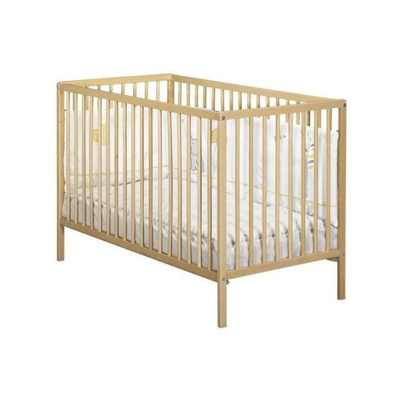 Lit bébé - 120 x 60 cm - Babyprice First - Tout barreaux - En bois naturel