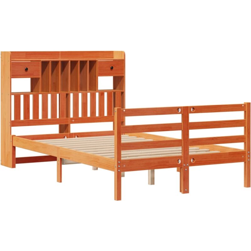 Lit bibliothèque sans matelas cire marron 135x190 cm pin massif Vidaxl