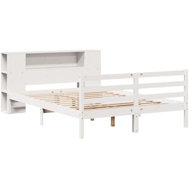 Lit bibliothèque sans matelas blanc 140x190 cm bois pin massif Vidaxl