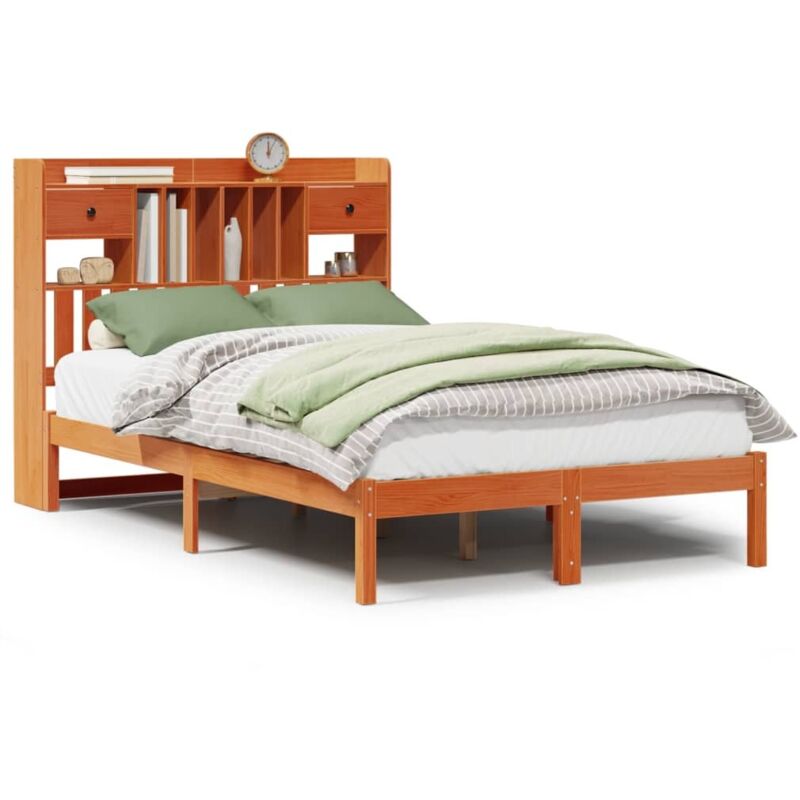 Lit bibliothèque sans matelas cire marron 120x190cm pin massif Vidaxl