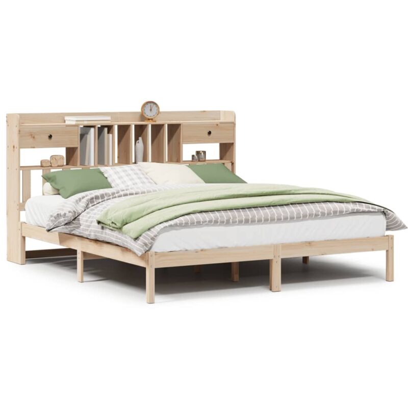 Vidaxl - Lit bibliothèque sans matelas 200x200 cm bois massif de pin