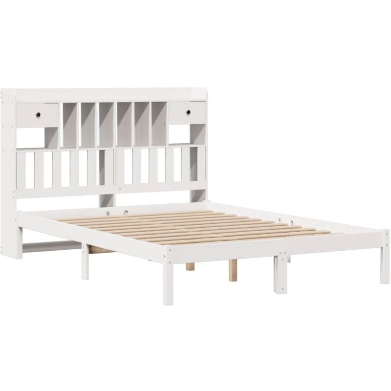 Lit bibliothèque sans matelas blanc 160x200 cm bois pin massif Vidaxl