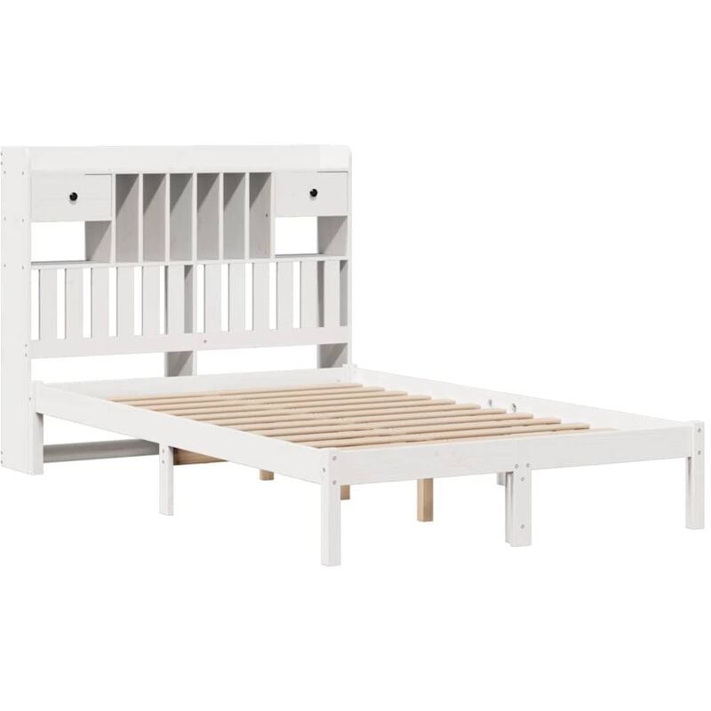 Lit bibliothèque sans matelas blanc 135x190 cm bois pin massif Vidaxl