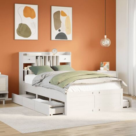 Lit bibliothèque sans matelas blanc 135x190 cm bois pin massif vidaXL