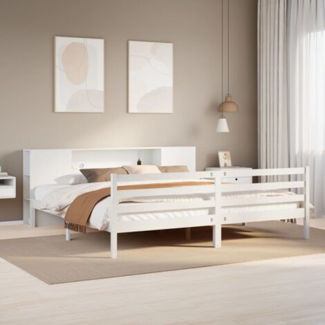 Lit bibliothèque sans matelas blanc 200x200 cm bois pin massif vidaXL