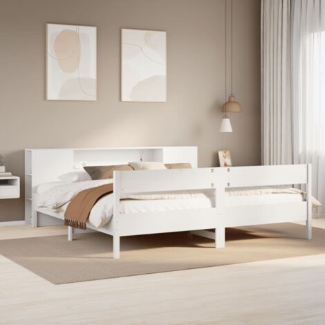 Lit bibliothèque sans matelas blanc 200x200 cm bois pin massif vidaXL