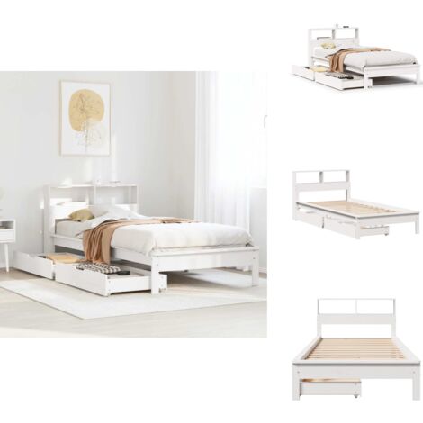 Lit bibliothèque sans matelas blanc 90x190cm bois de pin massif - Lit Bibliothèque - Lits Bibliothèques - Meuble De Chambre À Coucher - Lit