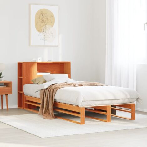 Lit bibliothèque sans matelas cire marron 100x200cm bois massif vidaXL