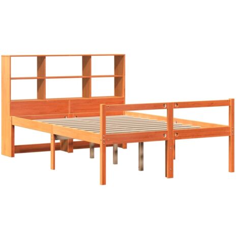 Lit bibliothèque sans matelas cire marron 120x190cm bois massif vidaXL