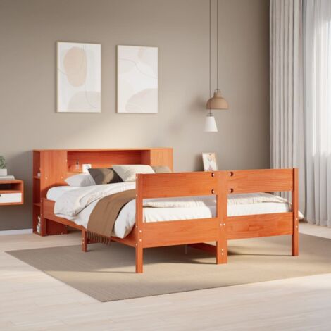 Lit bibliothèque sans matelas cire marron 140x190 cm pin massif vidaXL