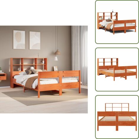 Lit bibliothèque sans matelas cire marron 140x200 cm pin massif - Lit Bibliothèque - Lits Bibliothèque - Lit - Lit Double