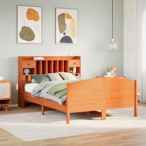 Lit bibliothèque sans matelas cire marron 150x200 cm pin massif vidaXL