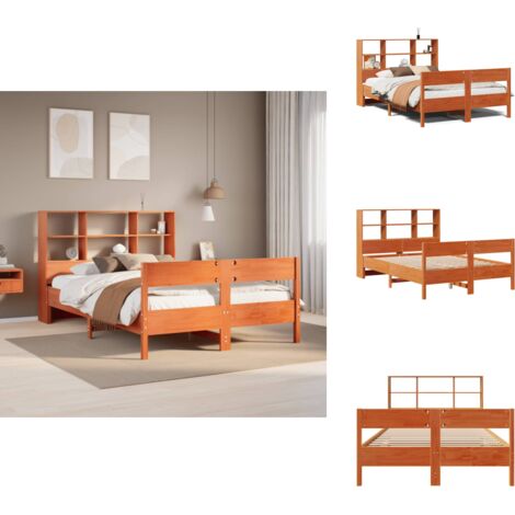 Lit bibliothèque sans matelas cire marron 160x200 cm pin massif - Lit Bibliothèque - Lits Bibliothèque - Lit - Lit Double