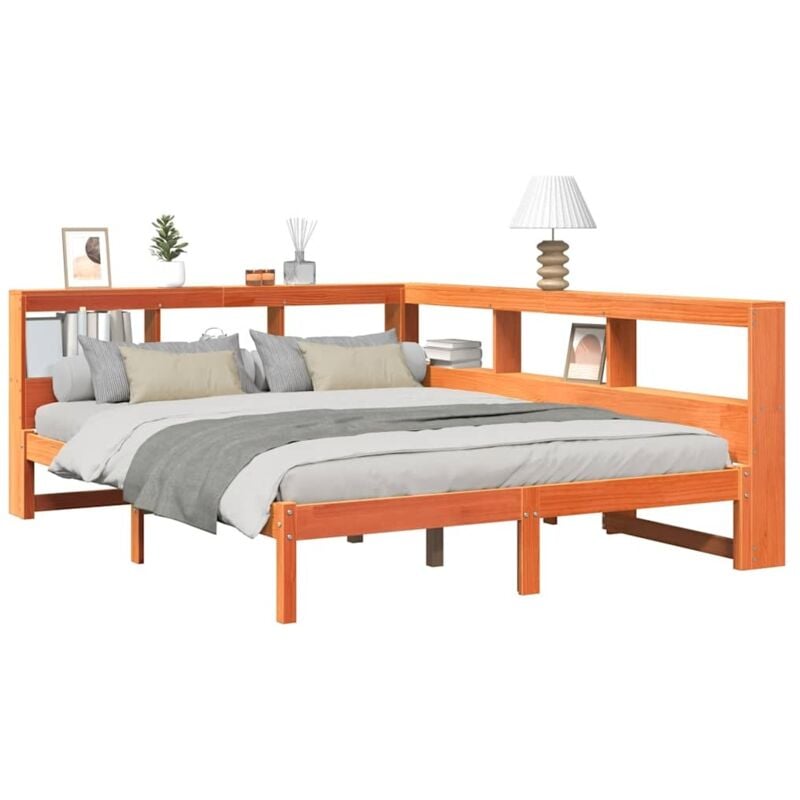 Lit bibliothèque sans matelas cire marron 140x190 cm pin massif Vidaxl