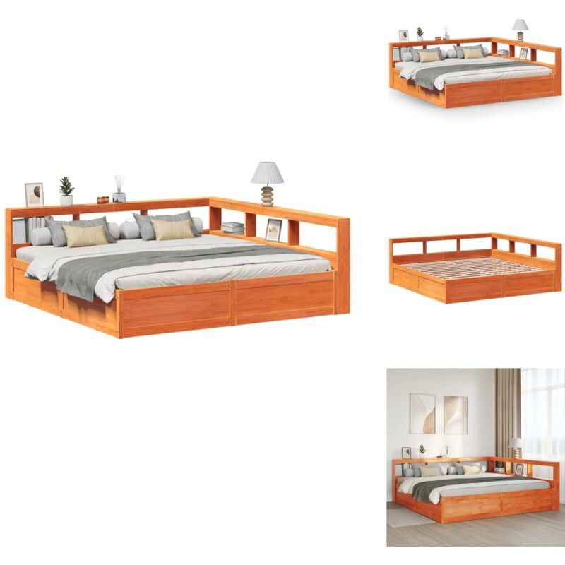 Lit bibliothèque sans matelas cire marron 180x200 cm pin massif - Lit Bibliothèque - Lits Bibliothèque - Lit - Lit Double