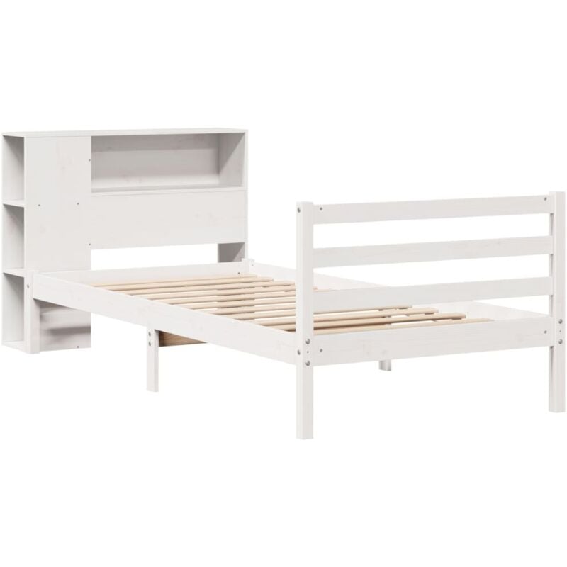 Lit bibliothèque sans matelas blanc 90x190cm bois de pin massif Vidaxl