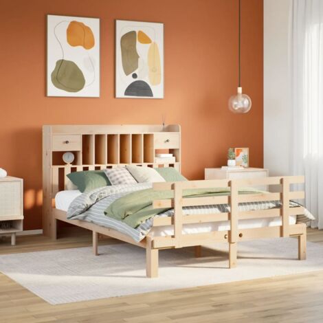 Lit bibliothèque sans matelas-Lit Adulte avec rangements 140x190 cm bois de pin massif 960592