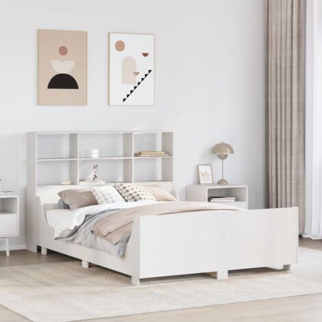 Lit bibliothèque sans matelas-Lit Adulte avec rangements blanc 160x200 cm bois massif 370858
