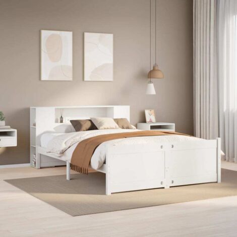 Lit bibliothèque sans matelas-Lit Adulte avec rangements blanc 160x200 cm bois pin massif 362523