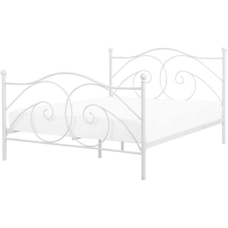 Beliani - Lit Double en Métal Blanc 160 x 200 cm Elégant et Romantique pour Chambre au Style Contemporain ou Boho