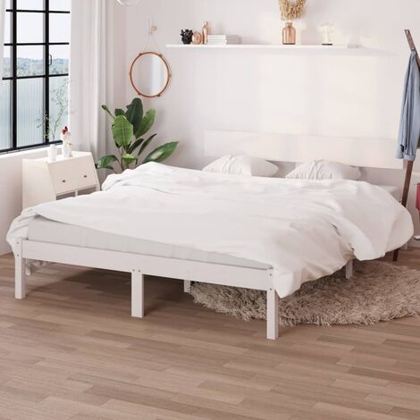 Lit Blanc Bois de pin massif 120x200 5