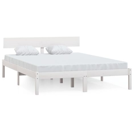 Lit Blanc Bois de pin massif 140x190 3