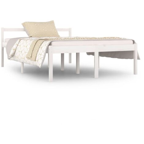 Lit Blanc Bois de pin massif 140x190 5