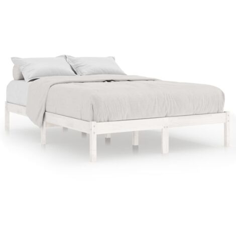 Lit Blanc Bois de pin massif 140x200 5