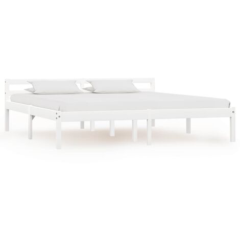 Lit Blanc Bois de pin massif 160x200 5