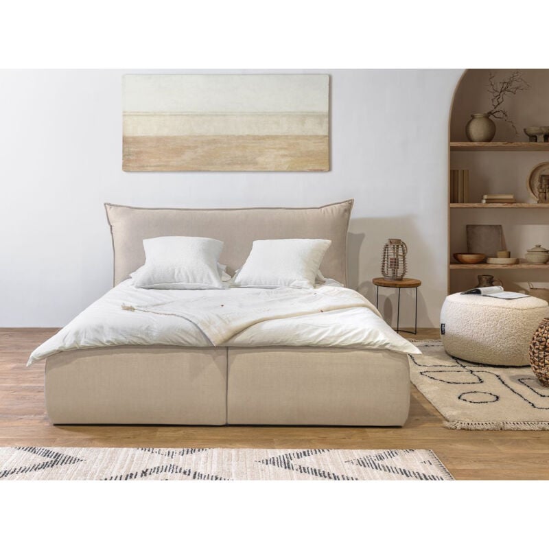 Bobochic - Lit coffre jade avec tête de lit effet oreiller 180x200 Beige