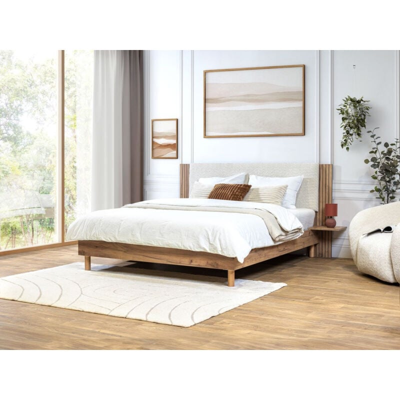 Bobochic - Lit lior lattes massives pieds en bois naturel 160x200 Beige