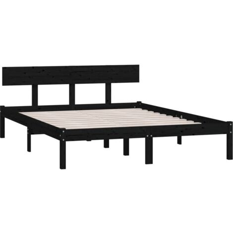 Lit Bois de pin massif noir 140x200 Natura