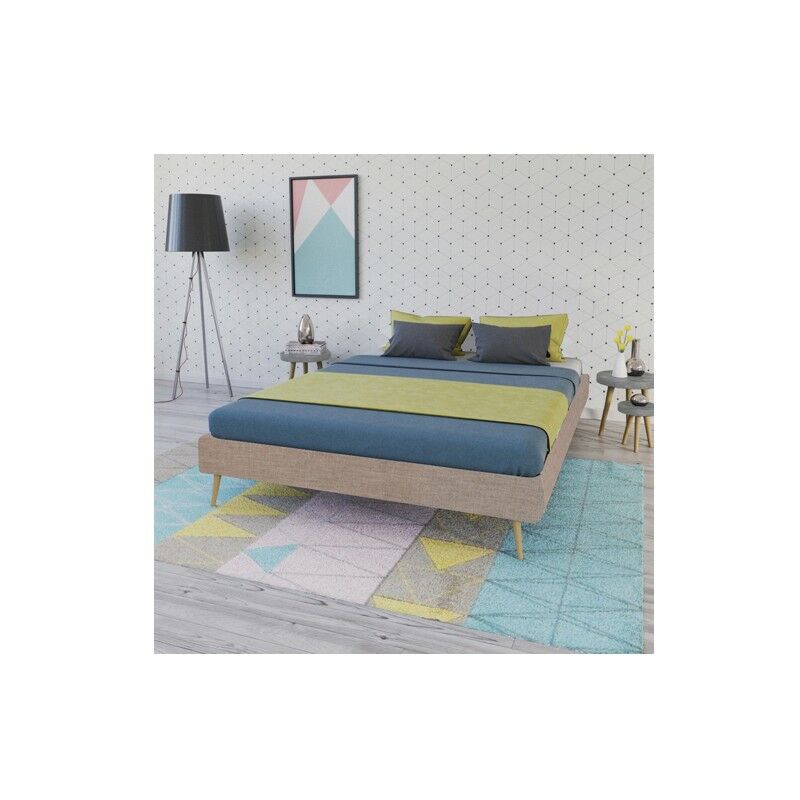 Lit borea 140x190 tissu + 1 sommier / Beige/ 205x147x34