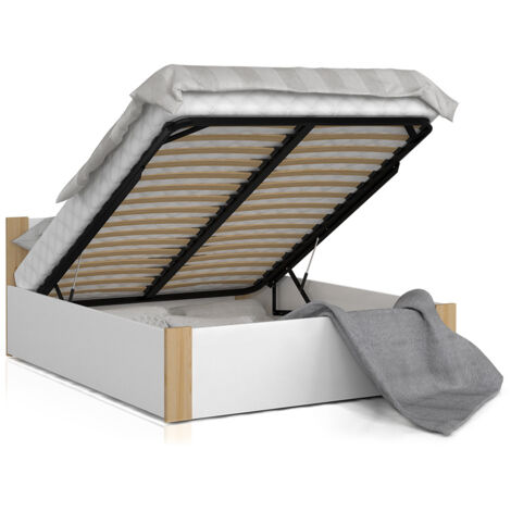 Lit BOSTON 160x200 + coffre - Sommier inclus Pin - blanc
