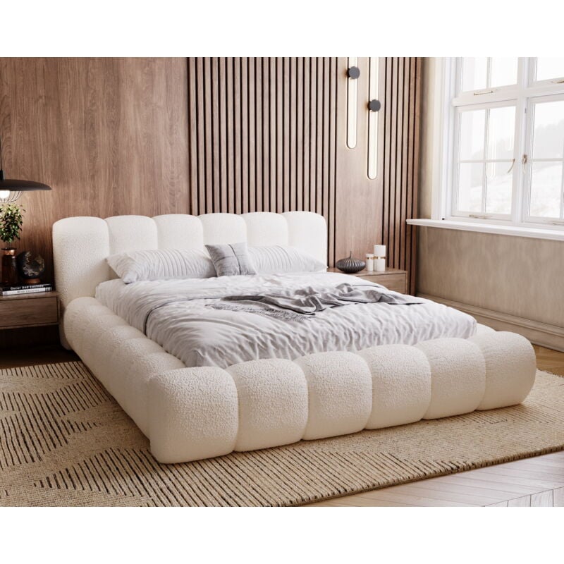 Emporius - Lit bouclé 180x200 Cloud - lit avec rangement, Lit Rembourré 180x200, - Livraison rapide - Lit Crème (Anthology 1)