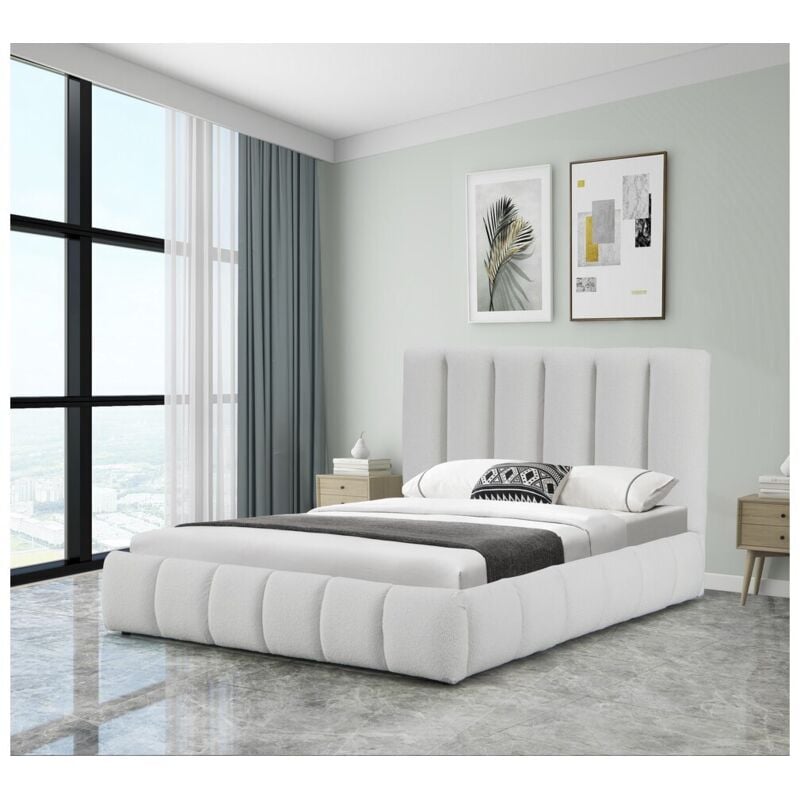 Lit bouclette avec coffre Annie - 160 x 200 cm - Blanc