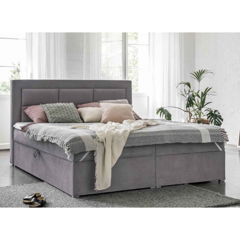 Deco In Paris - dakota - Lit boxspring 140x200 avec coffre de rangement en velours gris dakota
