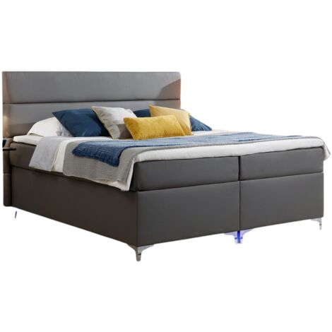 Lit boxspring 140x200 simili cuir gris foncé Mador